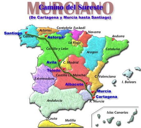 Mapa del Camino Murciano del Sureste -Camino de Santiago-